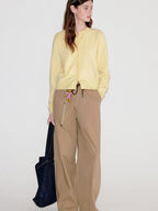 fano Cotton Elastic Waist Pocket Korean Workwear Women Khaki Straight Pants