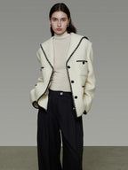 unspoken Lambswool Blend Tailored Loose Minimal Notch Collar Officewear Women Wool Coats