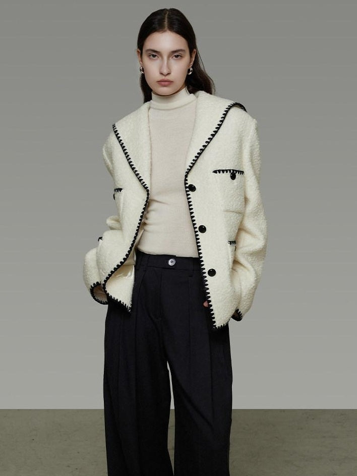 unspoken Lambswool Blend Tailored Loose Minimal Notch Collar Officewear Women Wool Coats