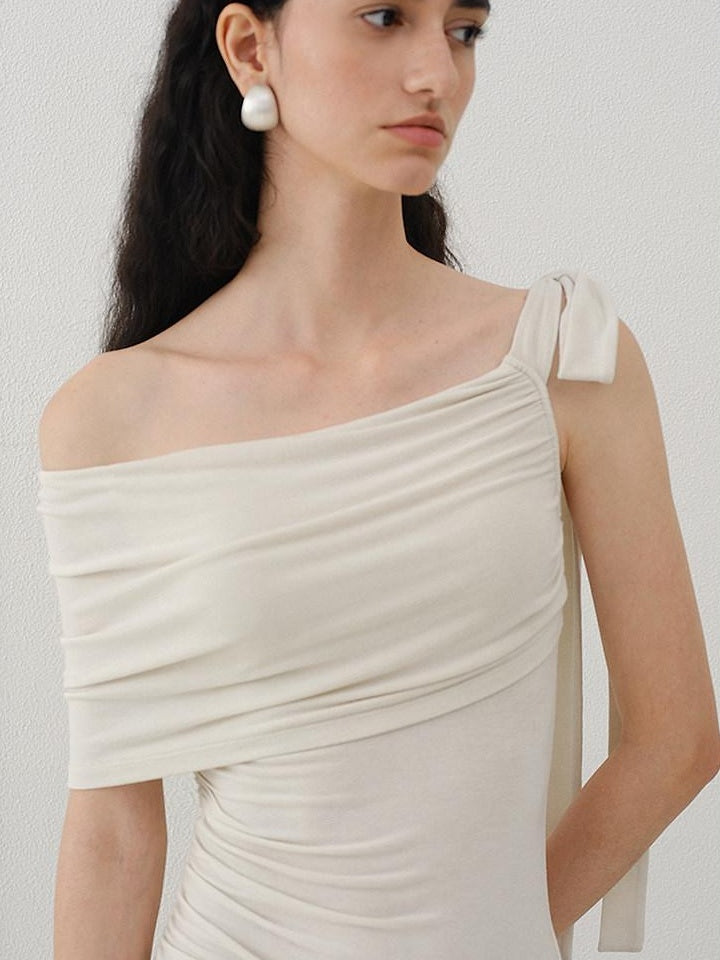 someonesometimes Slim Fit Knit Off Shoulder Casual Solid Apricot Gray Acrylic Stretch Women Top