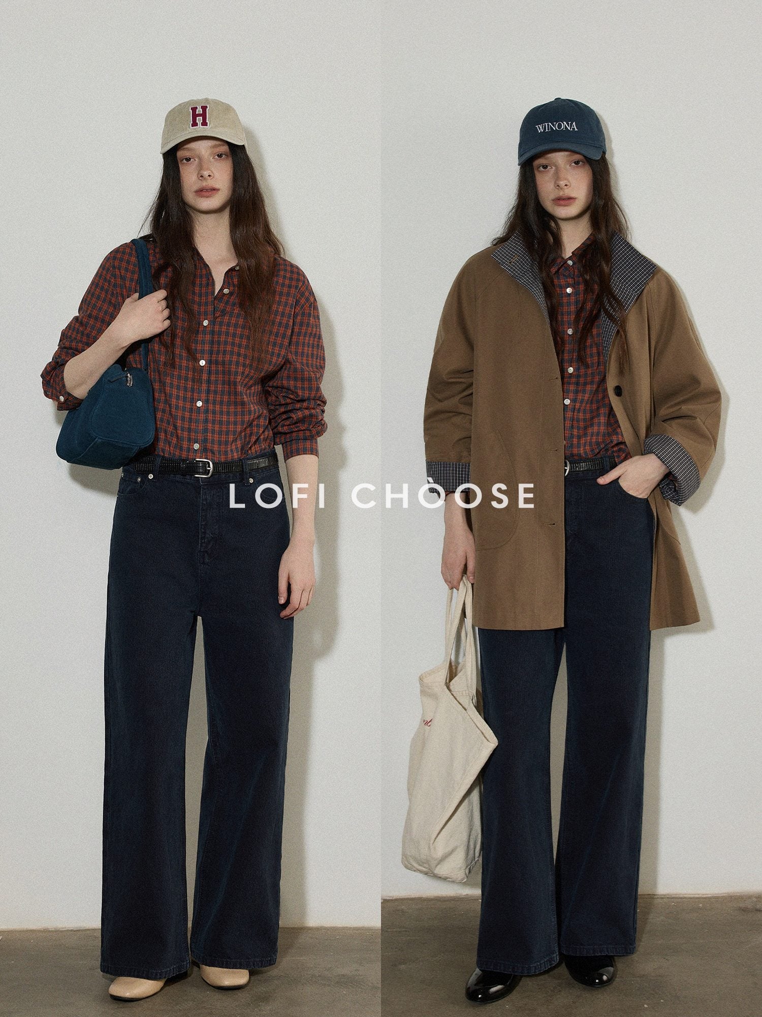 Lofi choose 100 Percent Cotton Loose Plaid Collar Long Sleeve Women Workwear Button Shirts