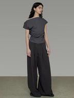 unspoken Pleated Stretch Minimalist Workwear Natural Waist Women Wide Leg Pants