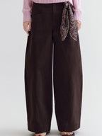 fano High Waist Cotton Warm Minimal Commuter Pocket Button Women Brown Wide Leg Pants