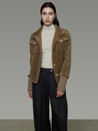 unspoken Thick Warm Stand Collar Slim Fit Minimal Office Brown Nylon Blend Short Coat
