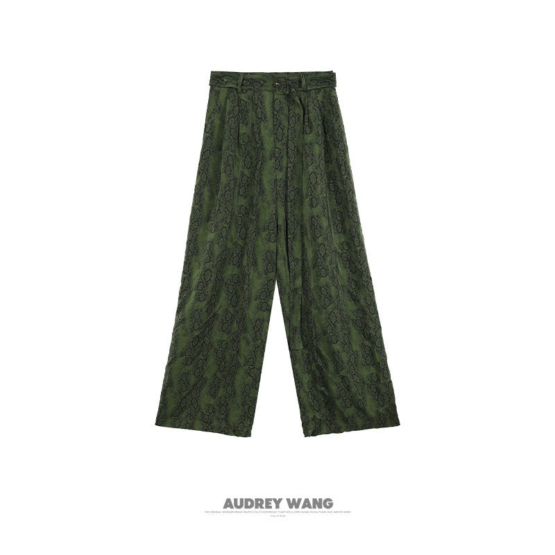 audreyyang_Shape_Retain_Loose_Snake_Print_Dark_Green_Recycled_Viscose_Women_Wide_Leg_Pants_MISSTT