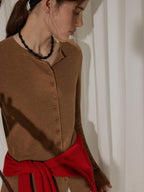 Lofi choose Button Front Slim Fit Commuter Womens Crew Neck Long Sleeve Knit Cardigans