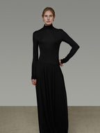 unspoken Modal Knit Turtleneck Slim Waist Long Sleeve City Workwear Black Maxi Dresses