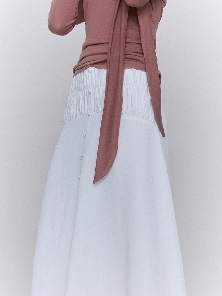 someone sometimes Recycled Viscose Linen Blend High Waist Asymmetric A Line Women Maxi Skirts