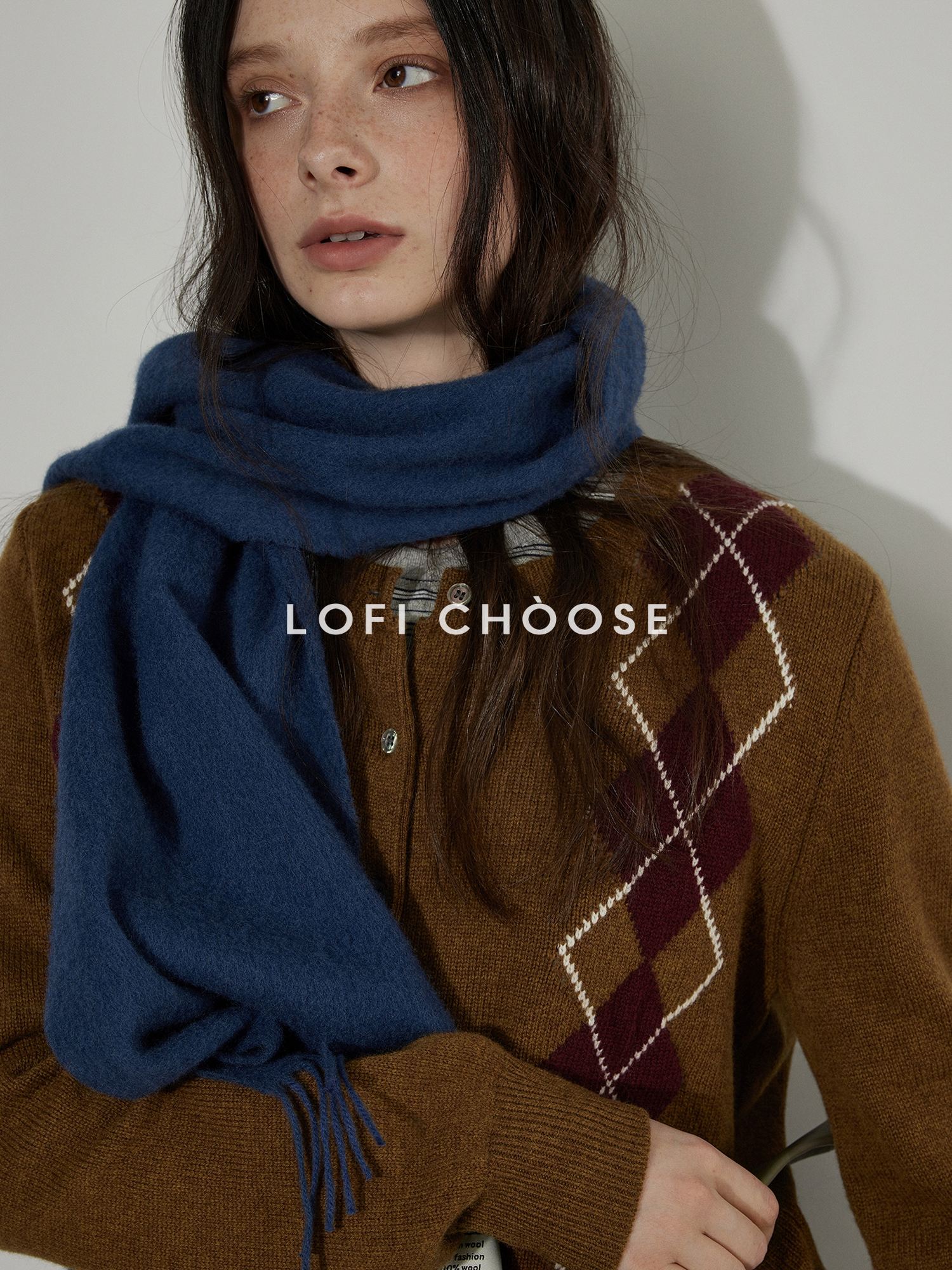 Lofi choose Soft Midweight British Argyle Contrast Button Women Knitwear Cardigans