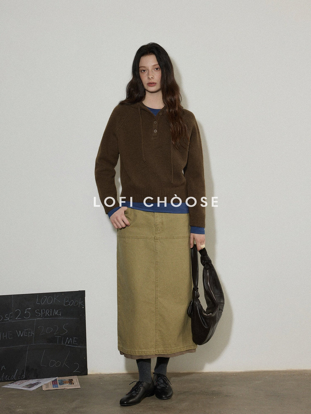 Lofi choose Soft Knit Button Front Loose Fit Commuter Womens Pullover Hoodie
