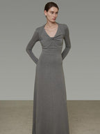 unspoken Soft Breathable Vneck Longsleeve Waist Cinch Viscose Knit Maxi Dresses