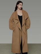 unspoken Thick 100 Percent Sheep Wool Long Loose Lapel Minimalist Sand Brown Wool Coats