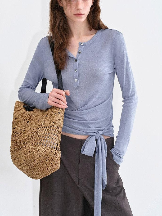 fano Soft Lyocell Blend Slim Fit Office Tee For Women Haze Blue Long Sleeve T-Shirts