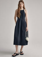 High Waist Sleeveless Minimalist Office A Line Cotton Blend Maxi Dresses