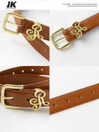 ikyou Smooth Two Layer Cowhide 3Cm Alloy Pin Buckle Versatile Young Women Belts