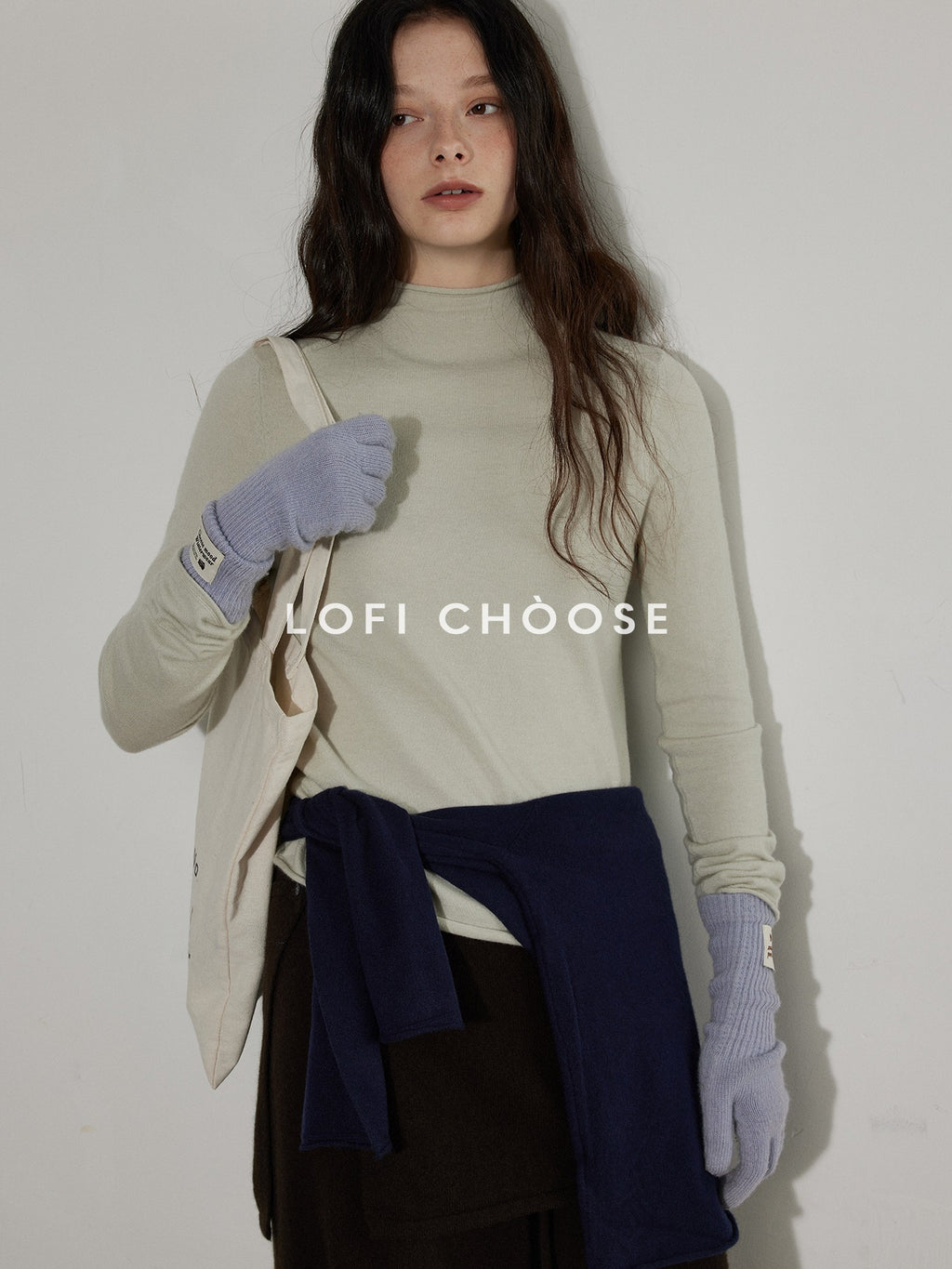 Lofi choose Cozy Modal Wool Blend Polka Dot Turtleneck Loose Fit Women Office Knit Sweaters