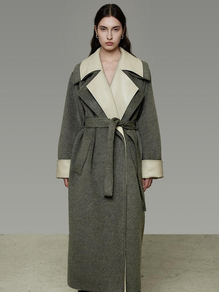 unspoken Minimal Commuter Oversized Long Notch Collar Olive Green Wool Blend Wool Coats