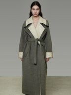 unspoken Minimal Commuter Oversized Long Notch Collar Olive Green Wool Blend Wool Coats