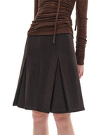 someone sometimes Viscose Wool Blend Slim Fit A Line Mid Waist Lined Women Tan Midi Skirts