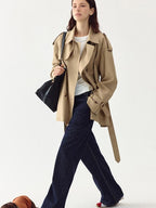 fano Double Breasted Button Loose Fit Raglan Sleeve Commuter Women Khaki Trench Coats