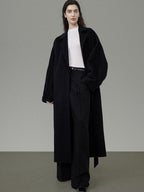 unspoken 100 Percent Wool Minimal Straight Long Tie Office Women Black Wool Coats