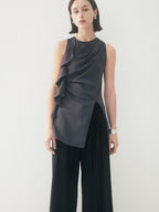 someonesometimes Satin Strappy Original Design Slim Fit Elegant Gray Off Shoulder Crop Tops