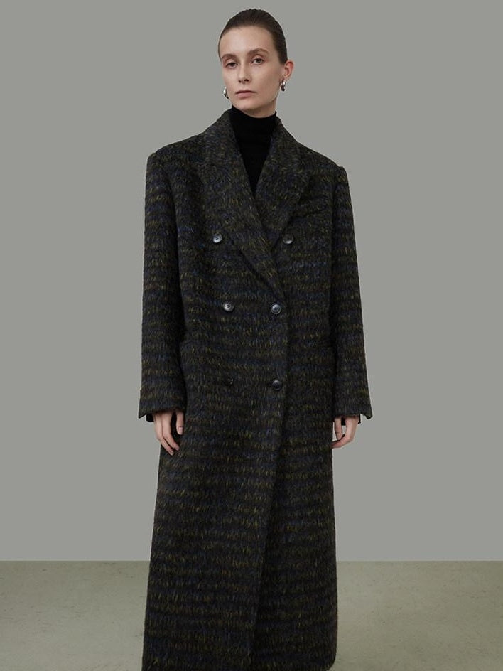 unspoken Warm Thick Double Breasted Long Loose Fit Minimalist Office Charcoal Wool Coats
