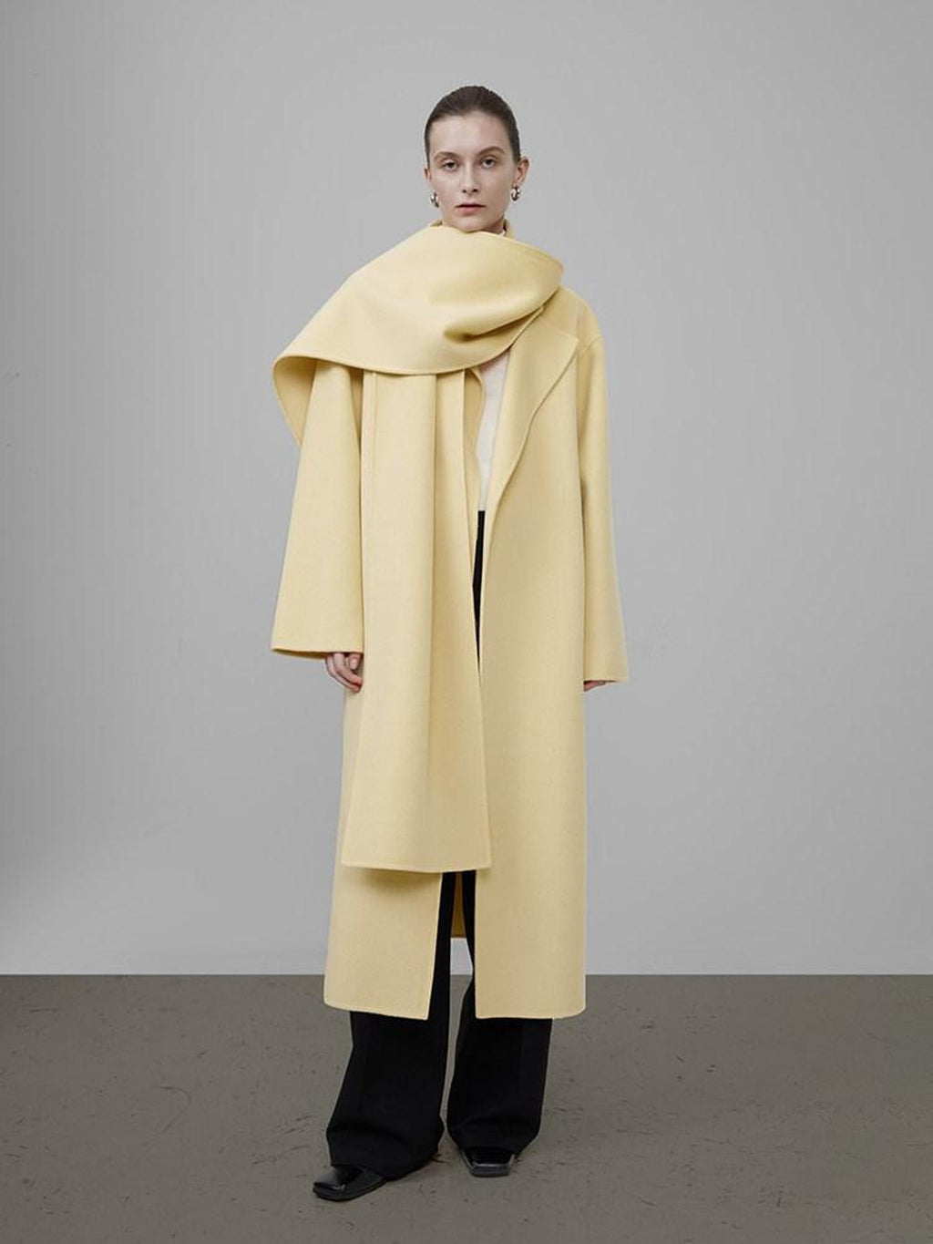 unspoken 100 Percent Wool Bright Yellow Long Straight Minimalist Office Wool Coats