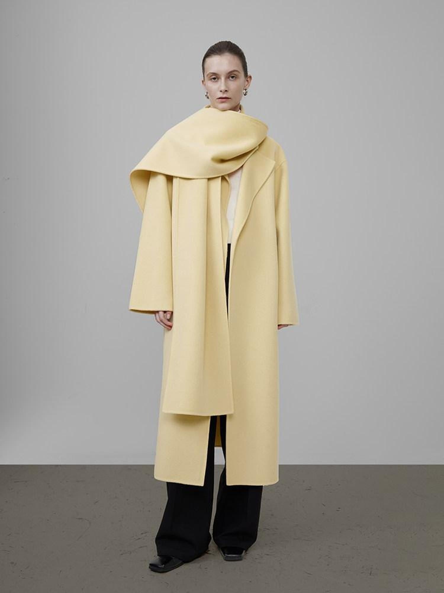 unspoken 100 Percent Wool Bright Yellow Long Straight Minimalist Office Wool Coats