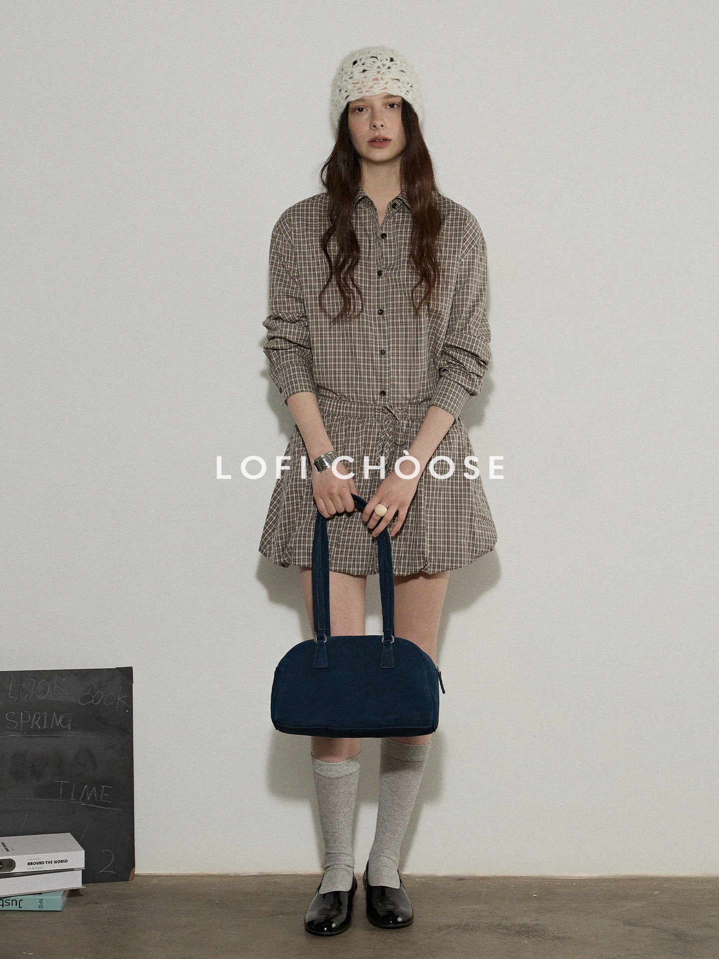Lofi_choose_Comfortable_Loose_Plaid_Button_Collar_Long_Sleeve_Women_Workwear_Midi_Dresses_MISSTT
