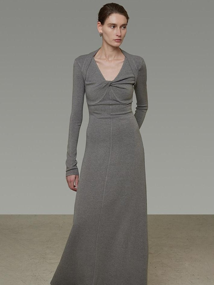 unspoken Soft Breathable Vneck Longsleeve Waist Cinch Viscose Knit Maxi Dresses