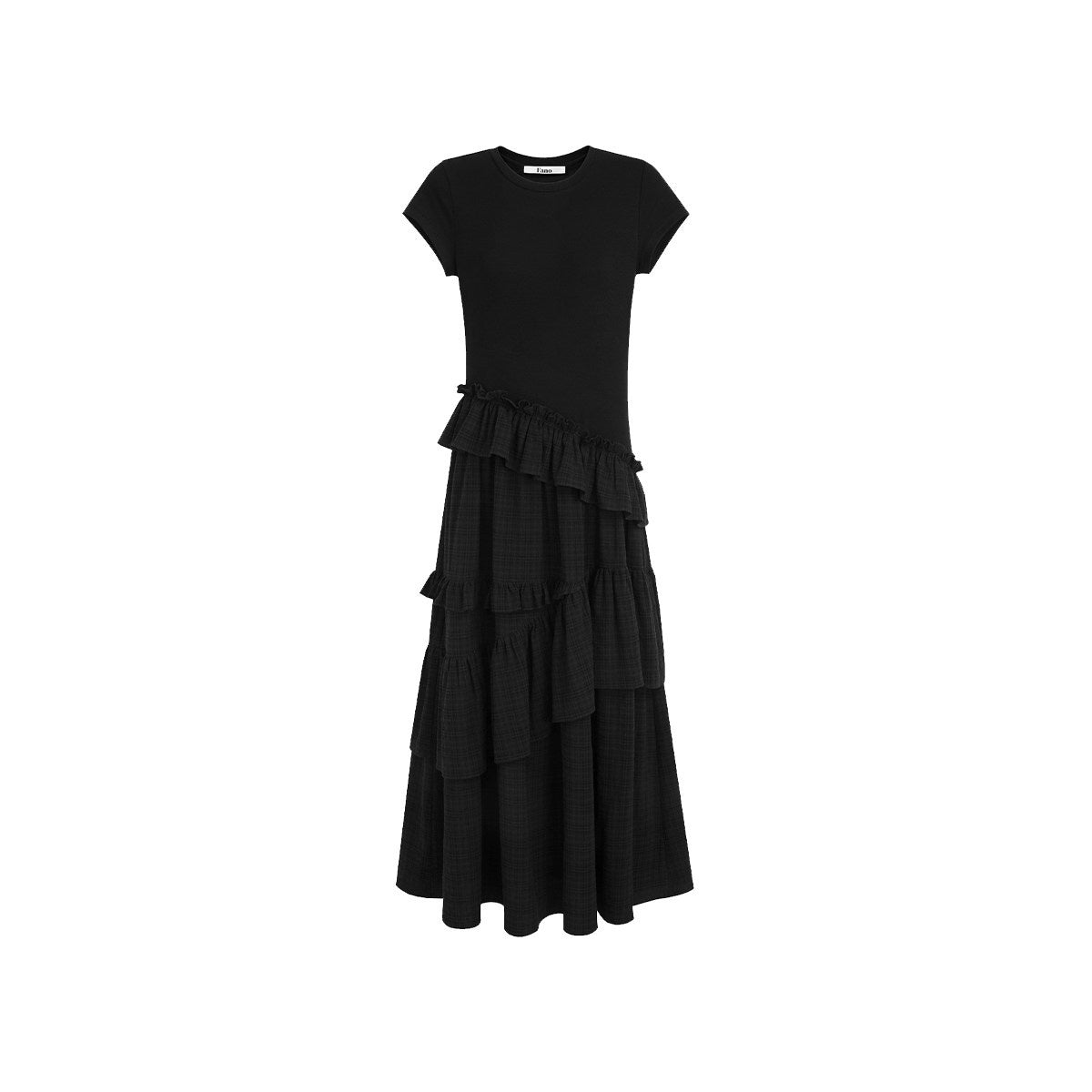 fano_Breathable_Viscose_A_Line_Plaid_Short_Sleeve_Korean_Commuter_Casual_Maxi_Dresses_MISSTT