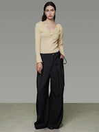 unspoken Soft Breathable V-neck Slim Fit Commuter Knitwear Bell Sleeves Women Sweaters