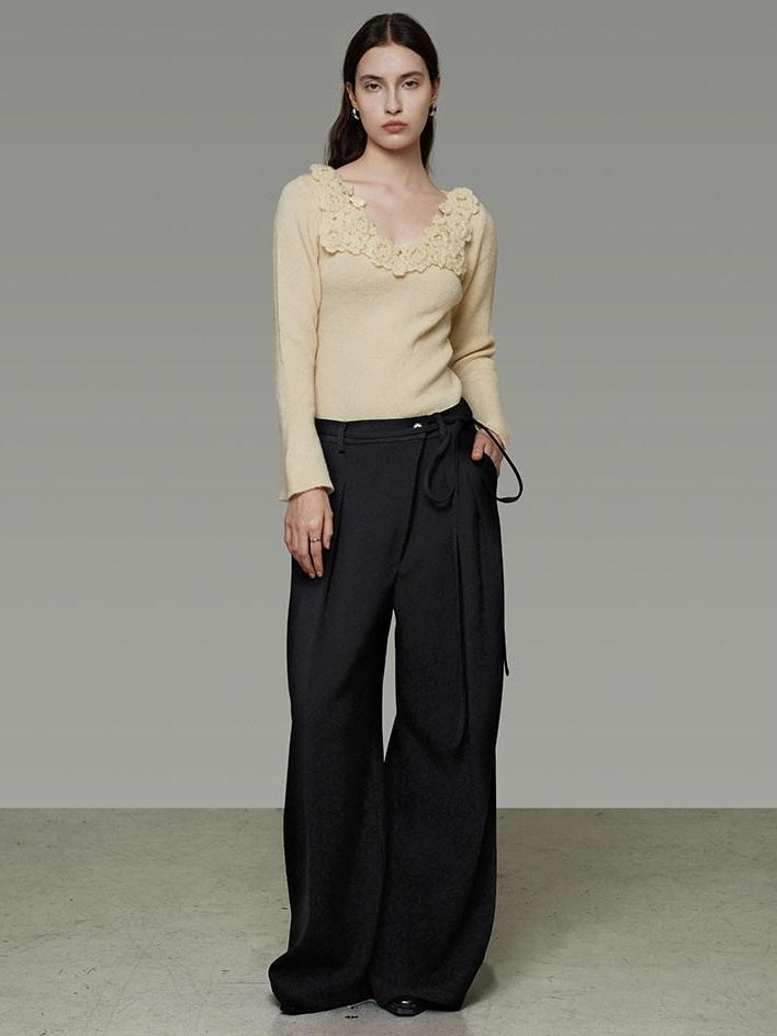 unspoken Soft Breathable V-neck Slim Fit Commuter Knitwear Bell Sleeves Women Sweaters
