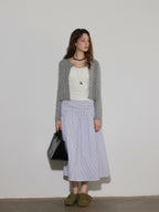 Lofi choose High Waist Cotton Comfort Pleated Loose Fit Office Women Blue Stripe Midi Skirts