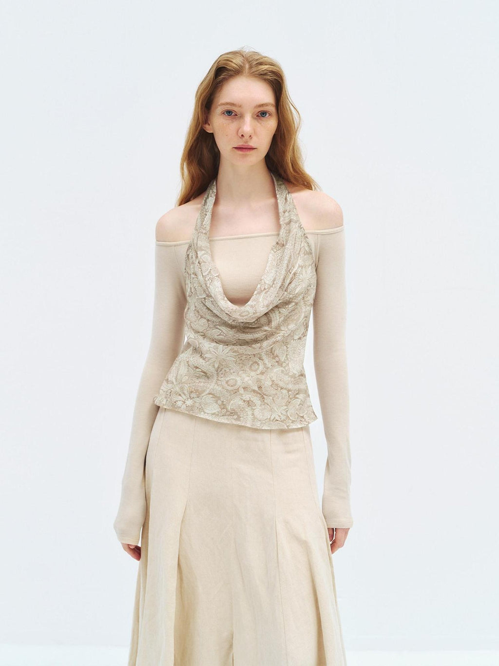 someone sometimes Silk Wool Blend Slim Fit Patchwork Knit Women Printed Halter Crop Tops