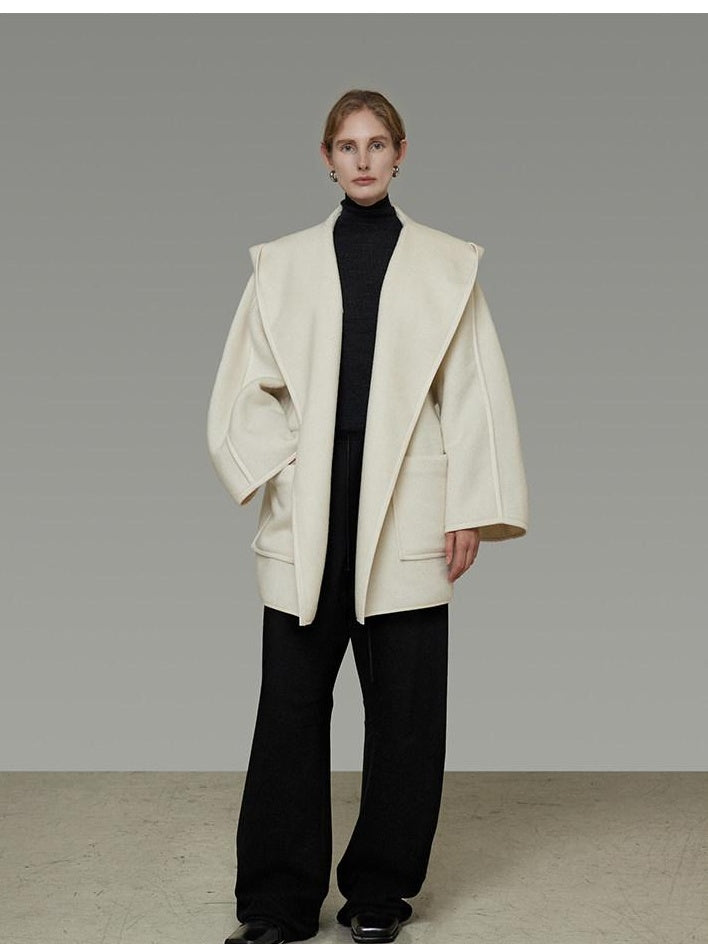 unspoken 100 Percent Sheep Wool Commuter Relaxed Notched Lapel White Wool Coats