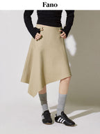 fano Soft Lyocell Cotton Blend Casual Mid Waist Ruffle Asymmetrical Women Midi Skirts