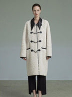 unspoken Thick Warm Minimalist Straight Fit Women Toggle Colorblock Mid Length Wool Coats