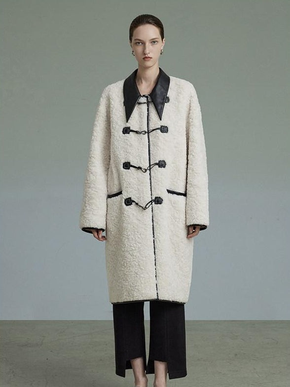 unspoken Thick Warm Minimalist Straight Fit Women Toggle Colorblock Mid Length Wool Coats