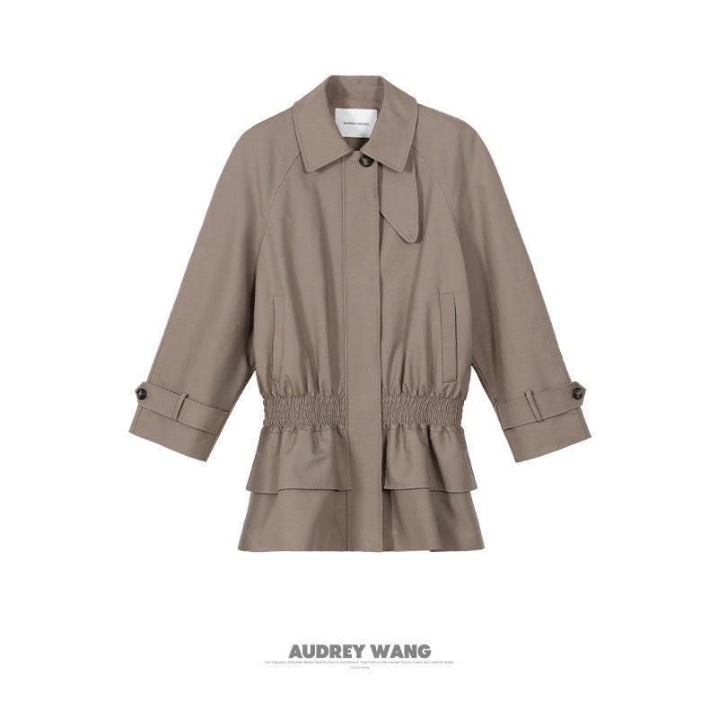 audreyyang_Ruched_Cotton_Mid_Length_Zip_Elastic_Hem_Long_Sleeve_Women_Gray_Cropped_Jackets_MISSTT