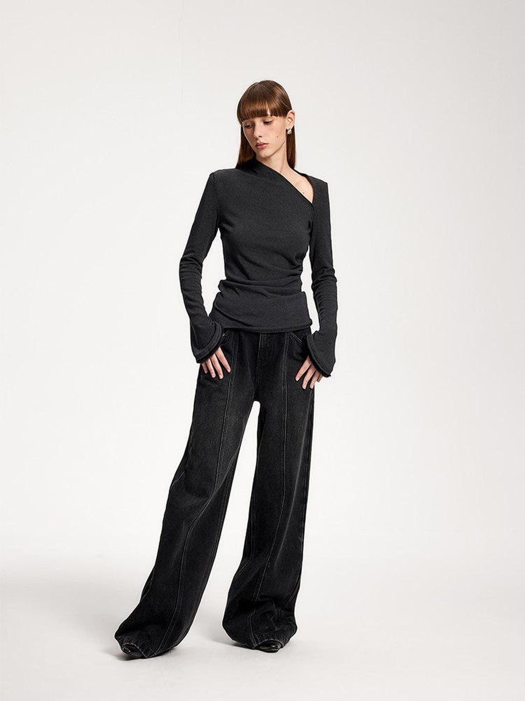 someone sometimes Elegant Office Pullover Regular Women Solid Cream Charcoal Knitwear Sweaters