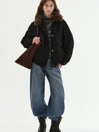 fano Warm 90% White Duck Down Fur Collar Loose High Waist Minimal Black Down Jackets