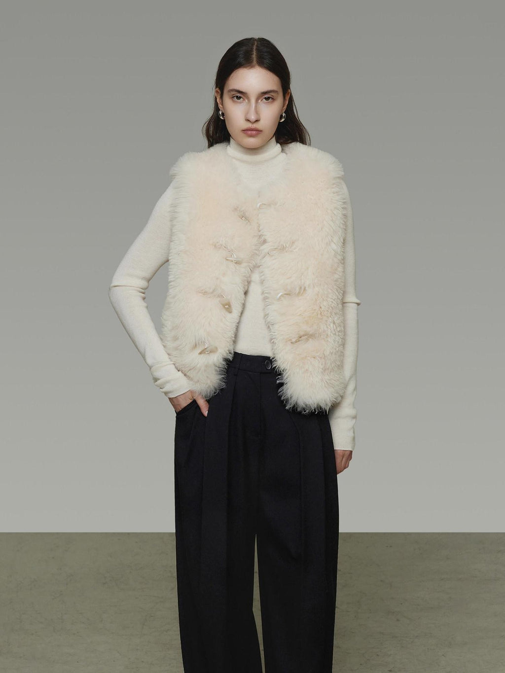 unspoken Wool Fleece Lined Single Button V-neck Tailored Workwear Beige Cropped Jackets