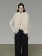 unspoken Wool Fleece Lined Single Button V-neck Tailored Workwear Beige Cropped Jackets