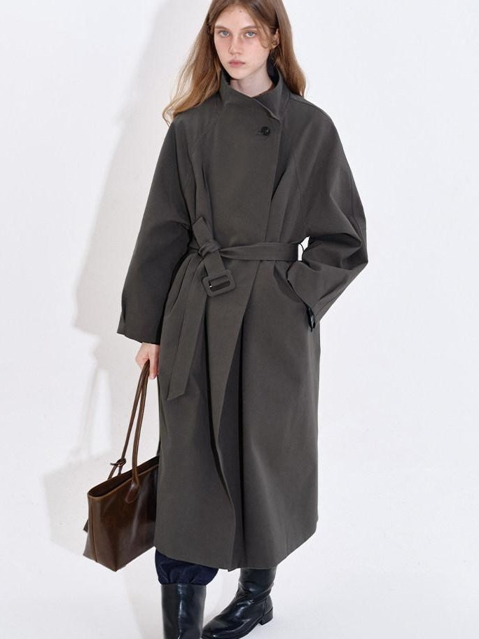 fano Cotton Lyocell Mid Length Single Breasted Straight Women Brown Trench Coats