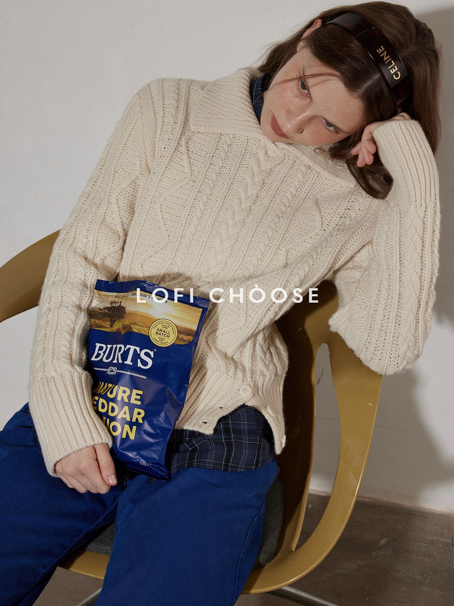 Lofi choose Cozy Pullover Relaxed Fit Commuter Office Knit Long Sleeve Beige Navy Sweaters