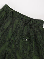 audreyyang Shape Retain Loose Snake Print Dark Green Recycled Viscose Women Wide Leg Pants