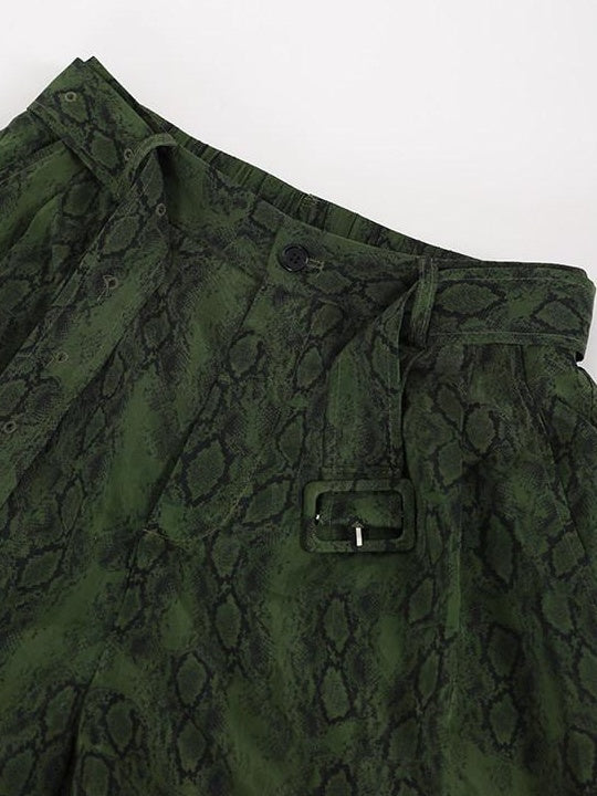 audreyyang Shape Retain Loose Snake Print Dark Green Recycled Viscose Women Wide Leg Pants