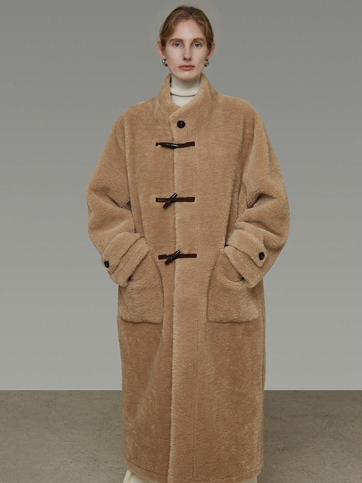 unspoken Warm Faux Fur Lined Vintage Loose Fit Stand Collar Women Daily Long Coats